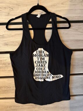 Black Graphic Cowboy Boot Tank Top with White Print